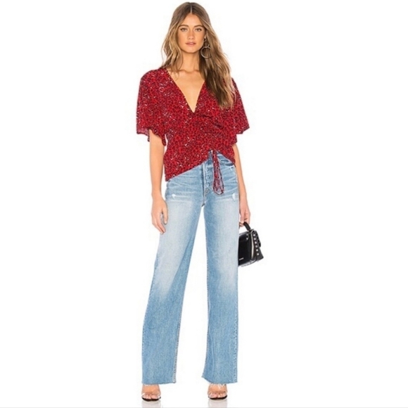 🆕 Lovers + Friends Valentina Ruched Leopard Top - Picture 1 of 9